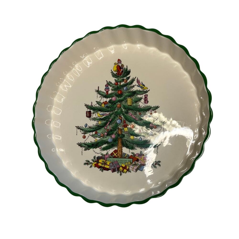 Spode England Christmas Tree Imperial Stoneware Quiche Flan Baking Dish
